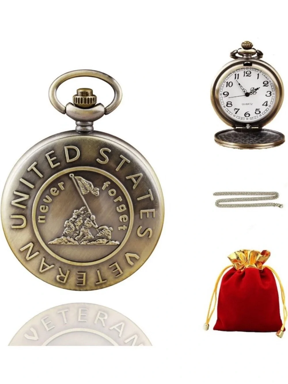 Mens Gold Analog Quartz Military Shape Pendant Necklace Round Case Pocket Watch